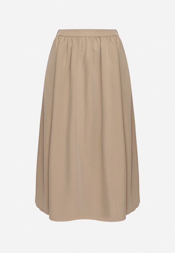 Born2be - Beżowa Rozkloszowana Spódnica z Wiskozą Jenneva. Okazja: na co dzień. Kolor: beżowy. Materiał: wiskoza. Styl: casual, elegancki