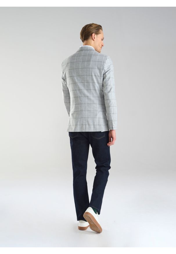 Pako Lorente - PAKO LORENTE – Jasnoszara marynarka męska w kratkę. Okazja: na co dzień. Kolor: szary. Wzór: kratka. Styl: casual, elegancki, sportowy