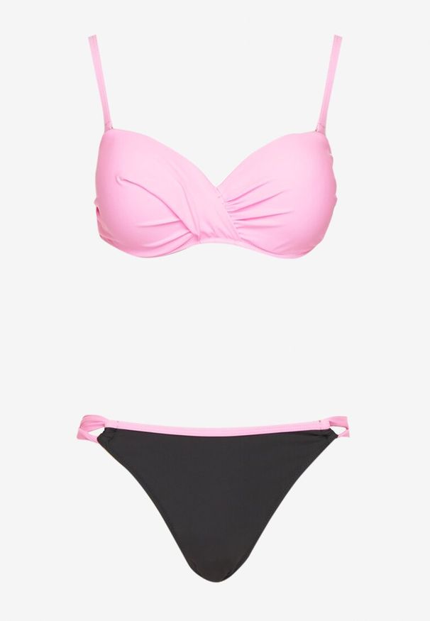 Renee - Jasnoróżowe Bikini Majtki Figi i Biustonosz z Marszczeniem Sepiana. Kolor: różowy