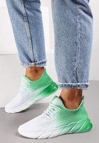 Renee - Biało-Zielone Buty Sportowe Alezzi. Wysokość cholewki: przed kostkę. Zapięcie: bez zapięcia. Kolor: zielony. Szerokość cholewki: normalna. Wzór: aplikacja #1