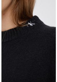 Calvin Klein Jeans sweter z domieszką wełny damski kolor czarny lekki z półgolfem. Kolor: czarny. Materiał: wełna #2