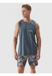 4f - Tank top z nadrukiem męski - grafitowy. Kolor: czarny. Materiał: bawełna, dzianina, jersey. Długość rękawa: na ramiączkach. Wzór: nadruk #1