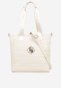 Renee - Biała Torebka Typu Shopper z Paskiem Crossbody i Aplikacją Zdobiona Pikowaniem Fleomira. Kolor: biały. Wzór: aplikacja. Dodatki: z aplikacjami. Materiał: zdobione, pikowane. Styl: biznesowy