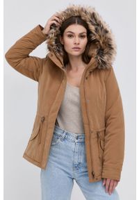 only - Only - Parka. Okazja: na co dzień. Typ kołnierza: kaptur. Kolor: brązowy. Materiał: futro. Styl: casual #1