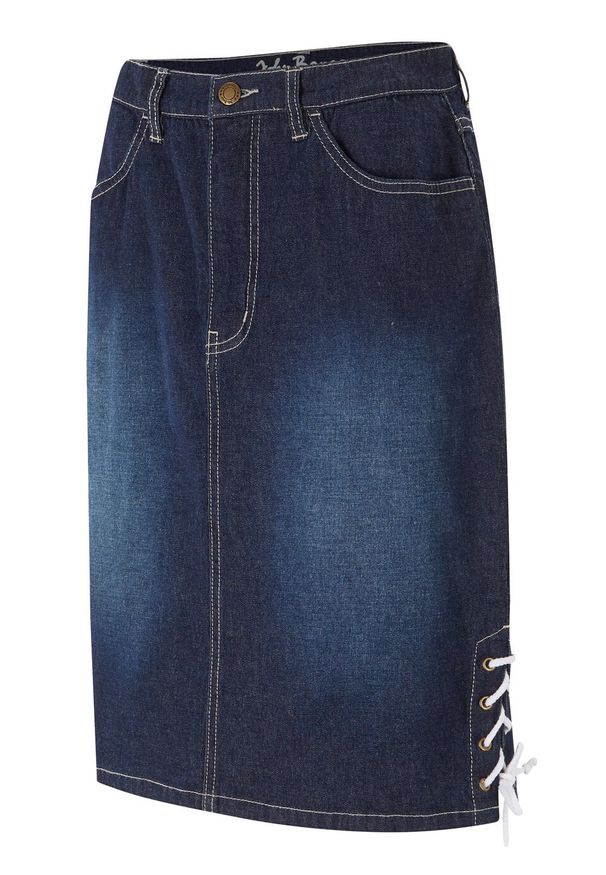 Spódnica dżinsowa ze stretchem i ozdobnym sznurowaniem bonprix ciemnoniebieski "used". Kolor: niebieski