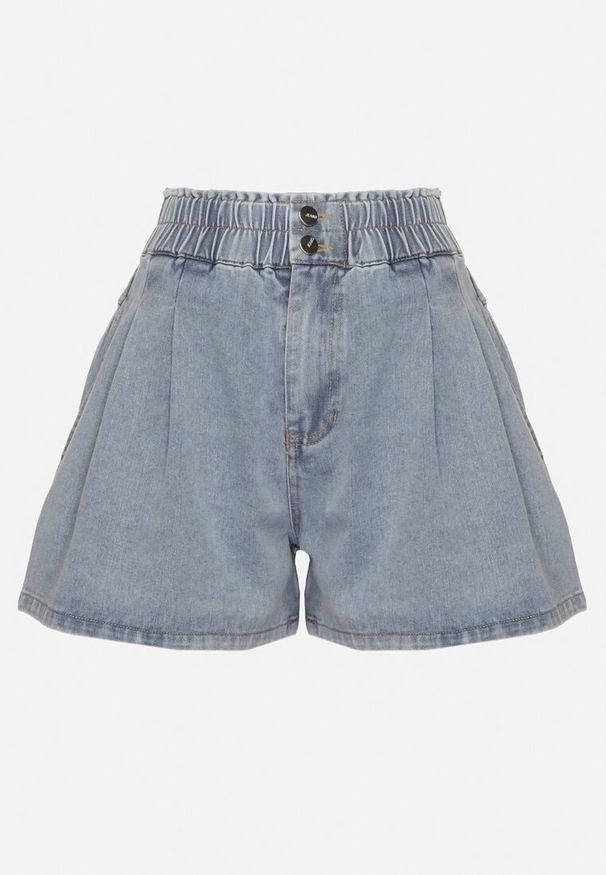 Born2be - Niebieskie Szorty Jeansowe z Szeroką Nogawka i Wysokim Stanem Rinestra. Okazja: na co dzień. Stan: podwyższony. Kolor: niebieski. Materiał: jeans. Styl: casual, elegancki