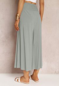 Renee - Jasnozielone Szerokie Spodnie High Waist o Długości 7/8 Rathi. Stan: podwyższony. Kolor: zielony. Materiał: tkanina, wiskoza #3