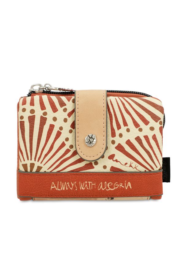 Pomarańczowy Damski Portfel Anekke Premium. Kolor: pomarańczowy. Materiał: materiał. Wzór: aplikacja