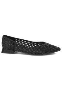 Czarne Baleriny Menbur Eleganckie Wsuwane Obuwie Damskie. Okazja: na co dzień. Nosek buta: szpiczasty. Zapięcie: bez zapięcia. Kolor: czarny. Materiał: materiał. Szerokość cholewki: normalna. Wzór: geometria, aplikacja. Styl: elegancki #4