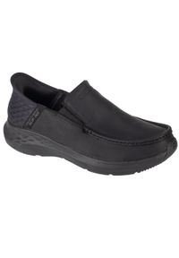 skechers - Buty do chodzenia męskie, Skechers Parson - Oswin. Zapięcie: bez zapięcia. Kolor: czarny. Materiał: skóra, materiał. Szerokość cholewki: normalna. Sport: turystyka piesza