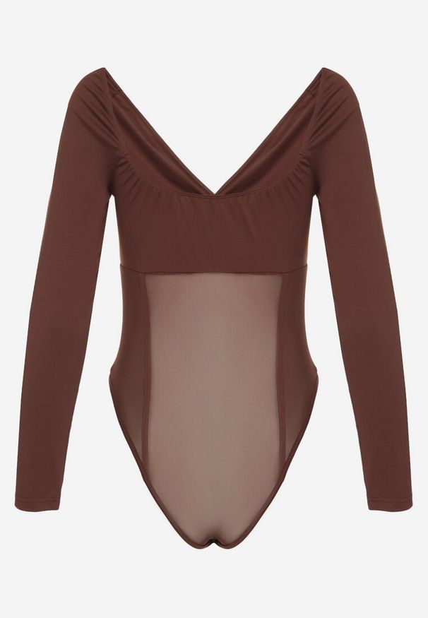 Renee - Brązowe Body Vices o Fasonie Longsleeve z Dekoltem w Kształcie V Asstre. Okazja: na co dzień, na randkę. Typ kołnierza: dekolt w kształcie V. Kolor: brązowy. Materiał: jeans, skóra. Długość rękawa: długi rękaw. Długość: długie. Styl: casual, klasyczny