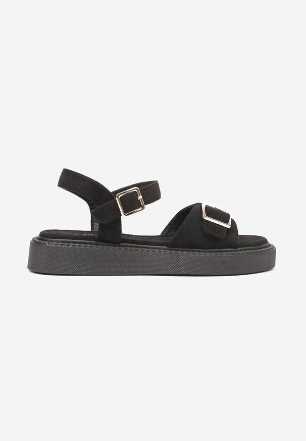 Born2be - Czarne Sandały na Platformie z Regulowanymi Paskami z Klamerkami Ulosiela. Okazja: na co dzień. Zapięcie: pasek. Kolor: czarny. Materiał: jeans. Wzór: paski. Obcas: na platformie. Styl: klasyczny, elegancki, casual