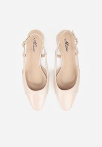 Renee - Beżowe Sandały Slingback na Klocku z Lakierowanym Noskiem Iphisania. Kolor: beżowy. Materiał: lakier. Wzór: grochy. Styl: retro #5