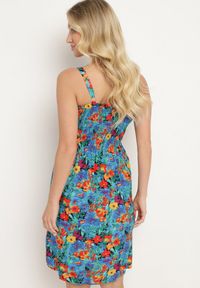 Born2be - Niebiesko-Czerwona Wiskozowa Sukienka z Gumką w Talii na Cienkich Ramiączkach z Guzikami Opelea. Okazja: na co dzień. Kolor: niebieski. Materiał: wiskoza. Długość rękawa: na ramiączkach. Sezon: lato. Styl: casual, elegancki #2