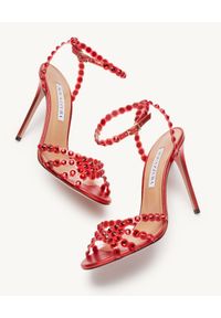 AQUAZZURA - Czerwone sandały na szpilce z kryształami Tequila. Zapięcie: pasek. Kolor: czerwony. Wzór: aplikacja. Obcas: na szpilce. Wysokość obcasa: średni #8