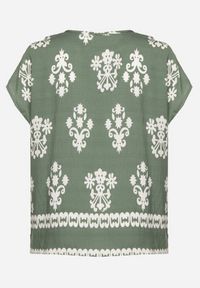 Born2be - Zielona Bluzka z Wiskozy we Wzór w Stylu Boho Lunaseia. Okazja: na co dzień. Kolor: zielony. Materiał: wiskoza. Styl: boho #6