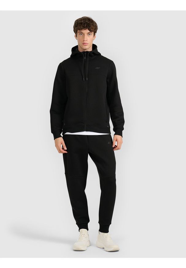 4f - 4F Bluza dresowa rozpinana z kapturem męska - czarna XXL. Okazja: na co dzień. Typ kołnierza: kaptur. Kolor: czarny. Materiał: dresówka. Styl: klasyczny, casual