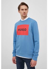 Hugo bluza bawełniana z nadrukiem. Okazja: na co dzień. Kolor: niebieski. Materiał: bawełna. Wzór: nadruk. Styl: casual