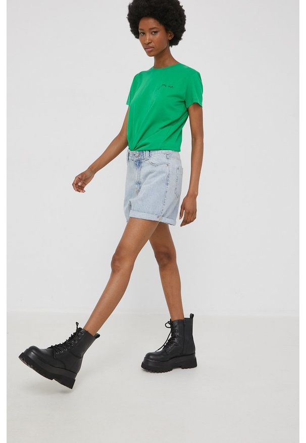 Answear Lab szorty jeansowe damskie gładkie high waist. Okazja: na co dzień. Stan: podwyższony. Kolor: niebieski. Materiał: jeans. Wzór: gładki. Styl: wakacyjny