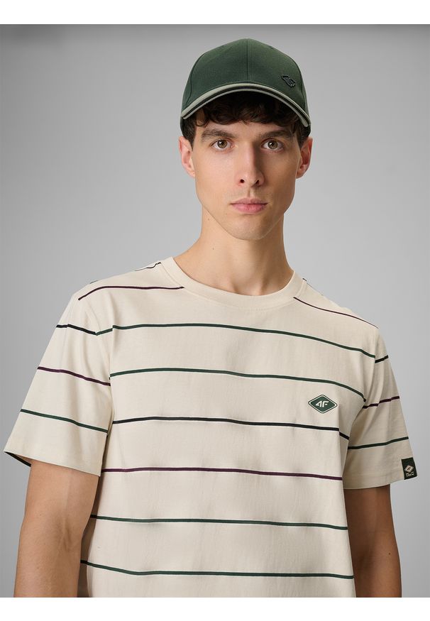 4f - 4F T-shirt regular z nadrukiem męski - beżowy XXL. Okazja: na co dzień. Kolor: beżowy. Materiał: dzianina, bawełna, materiał. Wzór: nadruk. Styl: casual, klasyczny