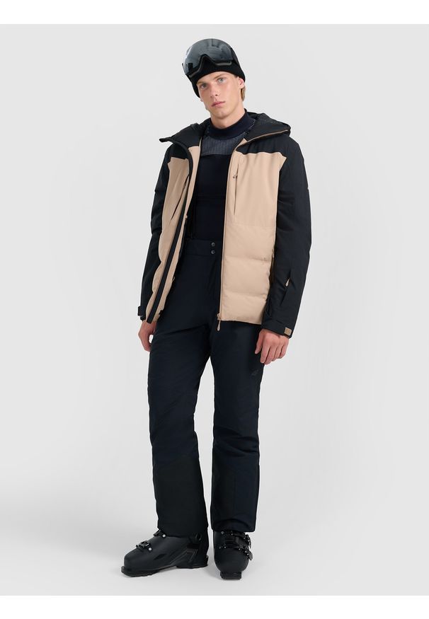 4f - 4F Kurtka narciarska membrana 10000 męska - beżowa L. Kolor: beżowy. Materiał: materiał, tkanina, poliester. Wzór: gładki. Sezon: zima