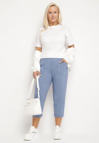 Born2be - Niebieskie Spodnie z Wiskozą Ozdobione Kieszeniami Liranta. Okazja: na co dzień. Kolor: niebieski. Materiał: wiskoza. Wzór: aplikacja. Styl: klasyczny, casual #7