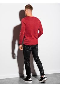Ombre Clothing - Sweter męski bawełniany - czerwony E180 - XXL. Kolor: czerwony. Materiał: bawełna. Styl: klasyczny