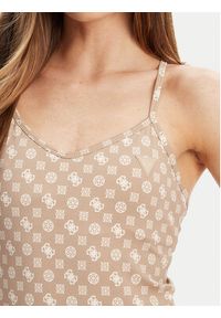 Guess Top V5YP11 MC03W Beżowy Slim Fit. Kolor: beżowy. Materiał: syntetyk