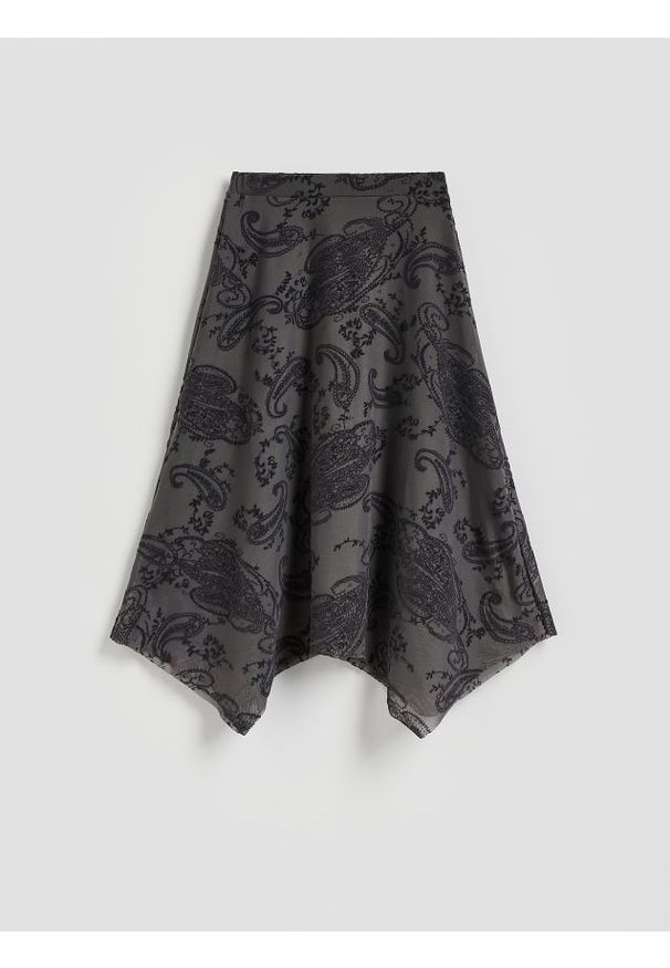 Reserved - Spódnica z asymetrycznym dołem - ciemnoszary. Kolor: szary. Materiał: dzianina
