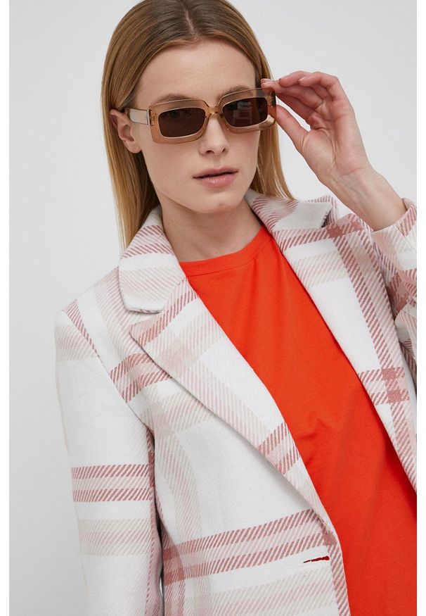 only - Only płaszcz z domieszką wełny kolor różowy przejściowy. Okazja: na co dzień. Kolor: różowy. Materiał: wełna. Styl: casual, klasyczny
