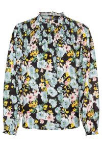 Bluzka tunikowa bonprix czarny w kwiaty. Kolor: czarny. Materiał: poliester, materiał. Wzór: kwiaty #1