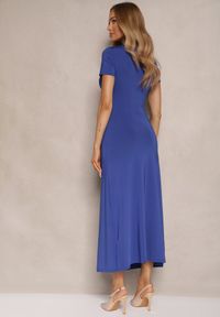 Renee - Niebieska Sukienka Bodycon z Marszczeniem w Talii i Krótkimi Rękawami Aterezza. Okazja: na co dzień. Kolor: niebieski. Materiał: skóra. Długość rękawa: krótki rękaw. Typ sukienki: bodycon. Styl: klasyczny, casual #3