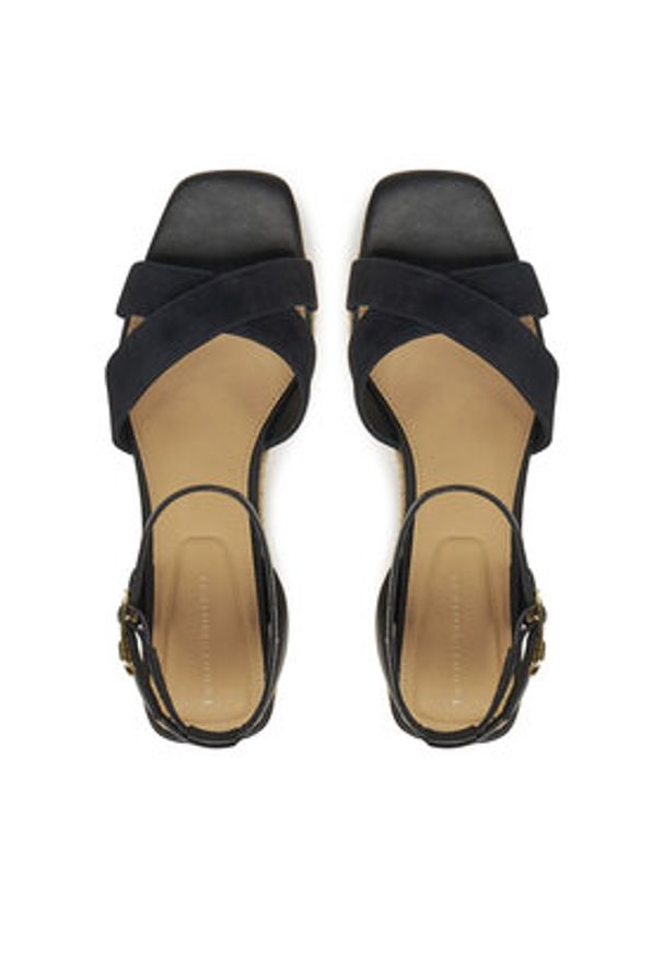 TOMMY HILFIGER - Tommy Hilfiger Espadryle Leather & Suede Mid Wedge Espad FW0FW08804 Czarny. Kolor: czarny. Materiał: skóra