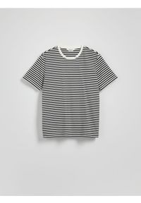 Reserved - T-shirt regular w paski - czarny. Kolor: czarny. Materiał: bawełna, dzianina. Wzór: paski