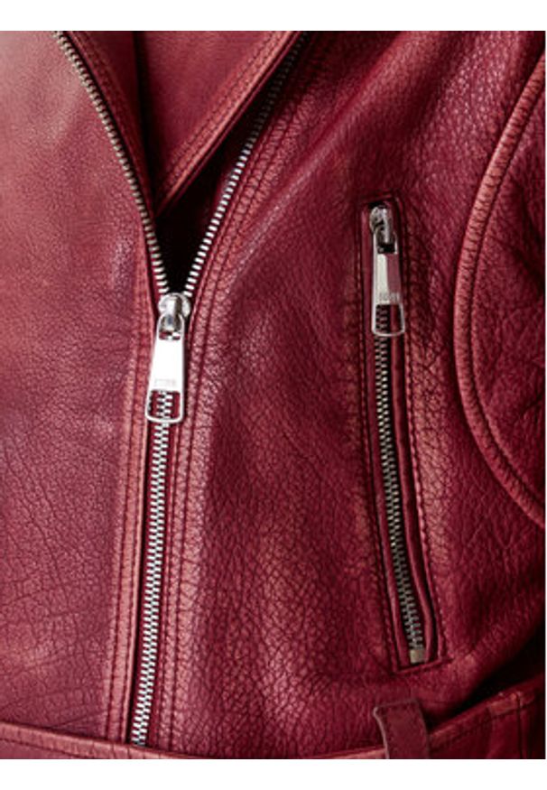 BOSS Kurtka skórzana C_Sadora 50543026 Bordowy Regular Fit. Kolor: czerwony. Materiał: skóra