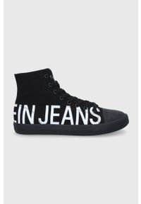 Calvin Klein Jeans Trampki męskie kolor czarny. Nosek buta: okrągły. Zapięcie: sznurówki. Kolor: czarny. Materiał: guma