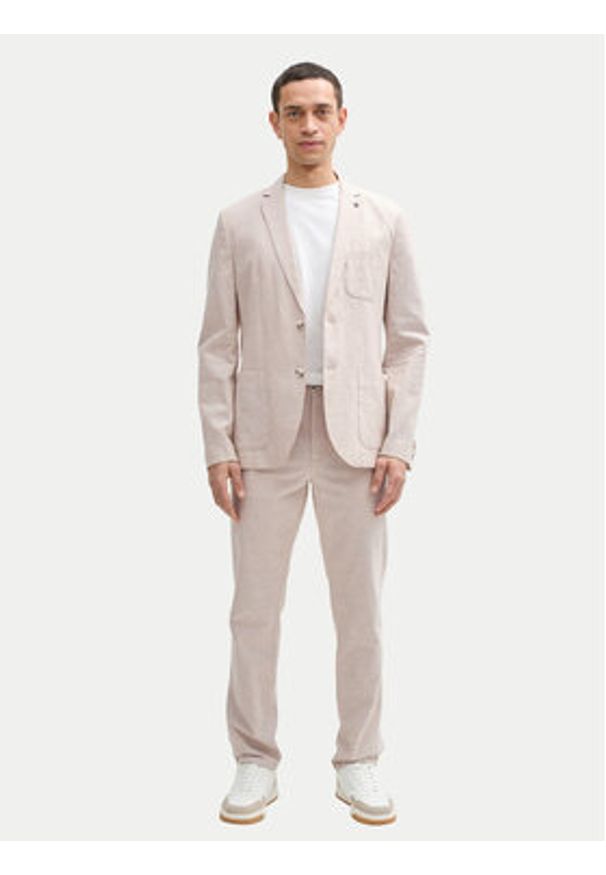 Tom Tailor Marynarka 1045065 Beżowy Regular Fit. Kolor: beżowy. Materiał: len