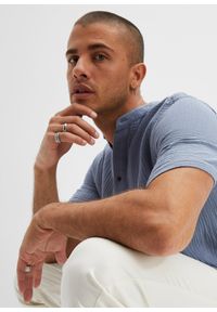 bonprix - Koszula muślinowa z krótkim rękawem. Typ kołnierza: kołnierzyk stójkowy. Kolor: niebieski. Długość rękawa: krótki rękaw. Długość: krótkie #3