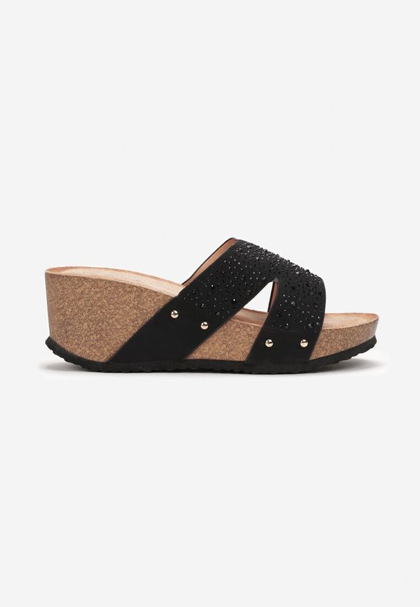 Renee - Czarne Klapki z Szerokimi Paskami na Koturnie z Korka Evenye. Kolor: czarny. Obcas: na koturnie. Styl: boho