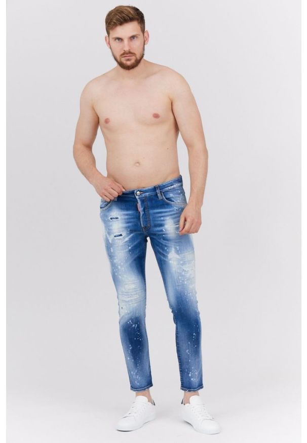DSQUARED2 Niebieskie jeansy męskie skater jean, Rozmiar 48. Kolor: niebieski. Wzór: aplikacja