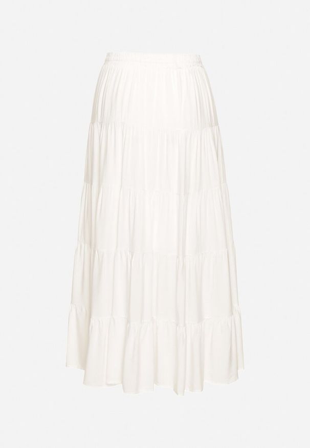 Born2be - Jasnobeżowa Rozkloszowana Spódnica z Wiskozy z Wysokim Stanem Gumką w Talii i Falbanami Koeviana. Okazja: na co dzień. Stan: podwyższony. Kolor: beżowy. Materiał: wiskoza. Styl: casual, elegancki