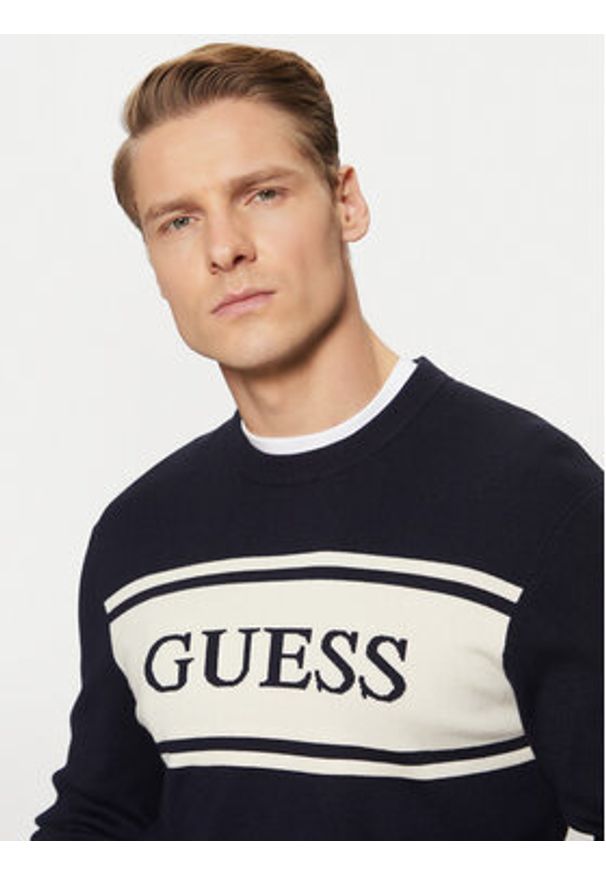 Guess Sweter M5RR13 Z3KK2 Granatowy Regular Fit. Kolor: niebieski. Materiał: wiskoza