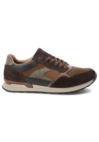 Brązowe Sneakersy Rieker Sportowe Obuwie Męskie. Okazja: na co dzień, na spacer. Kolor: brązowy. Materiał: jeans, materiał, skóra. Sport: turystyka piesza #4