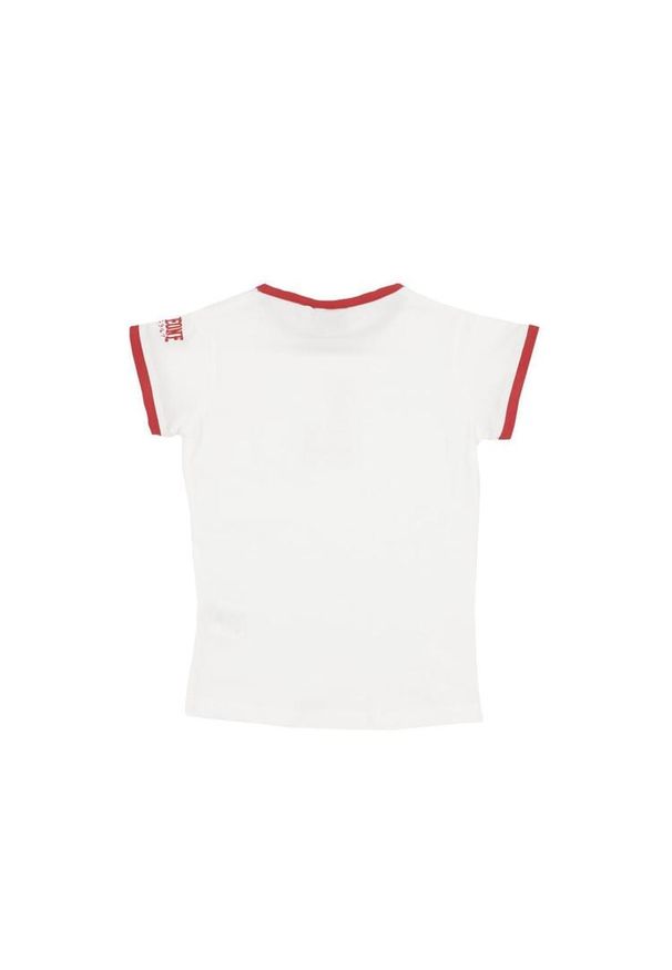 LEONE 1947 APPAREL - Dziewczęcy T-shirt z krótkim rękawem i uczelnią „L”.. Kolor: biały. Długość rękawa: krótki rękaw. Długość: krótkie. Sport: joga i pilates