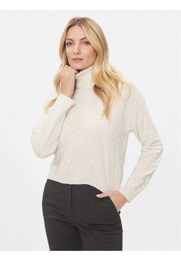 only - ONLY Golf 15294524 Beżowy Regular Fit. Typ kołnierza: golf. Kolor: beżowy. Materiał: syntetyk