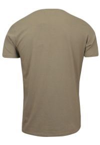 Beżowa Męska Koszulka (T-shirt) - Brave Soul - V-Neck. Okazja: na co dzień. Kolor: brązowy, beżowy, wielokolorowy. Materiał: bawełna. Styl: casual