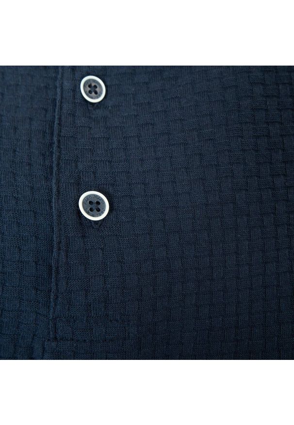 Dzianinowa Męska Koszulka Polo - Pako Jeans - Granatowa. Okazja: na co dzień. Typ kołnierza: polo. Kolor: niebieski. Materiał: bawełna. Styl: casual