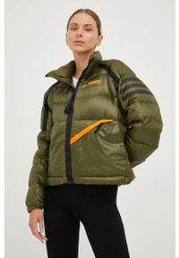 adidas TERREX kurtka sportowa puchowa Utilit kolor brązowy. Kolor: zielony. Materiał: puch. Długość: długie. Wzór: ze splotem. Styl: sportowy #1