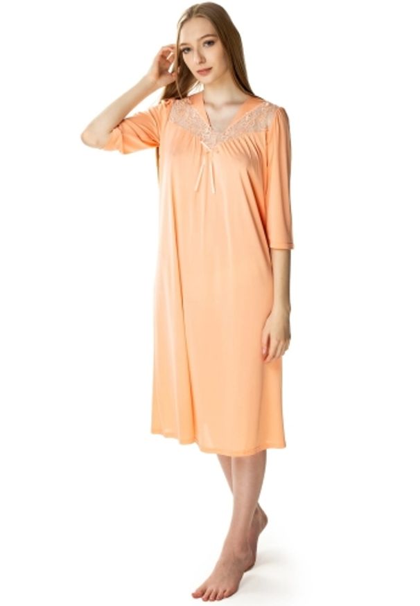 MEWA Lingerie - Długa koszula nocna Diana z ładnym dekoltem. Materiał: jedwab, wiskoza, poliamid, materiał, satyna, koronka, skóra. Długość: długie. Wzór: kwiaty, aplikacja, koronka