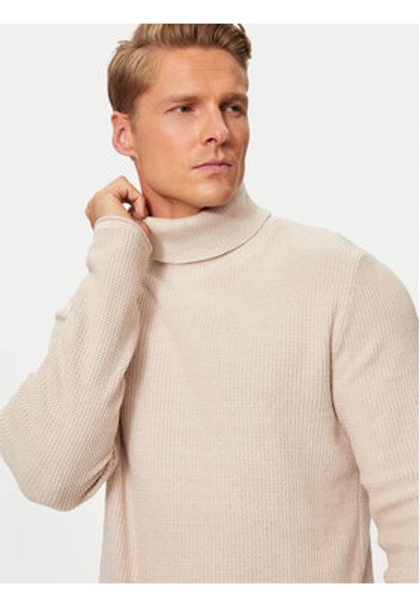 Jack & Jones - Jack&Jones Golf Cooper 12259310 Beżowy Regular Fit. Typ kołnierza: golf. Kolor: beżowy. Materiał: bawełna